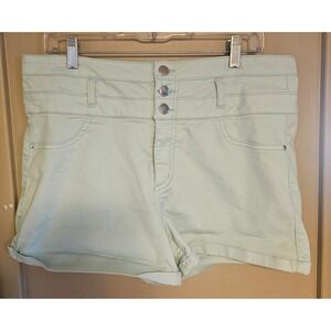 Refuge Mint Green High Waisted Triple Button Denim Shorts Plus Size 16
